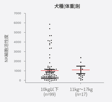 年齢や犬種(体重)によるNK細胞活性度の差2